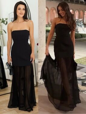 L’Academie by Marianna Amiens Strapless Drop Waist Gown Black NEW with tags